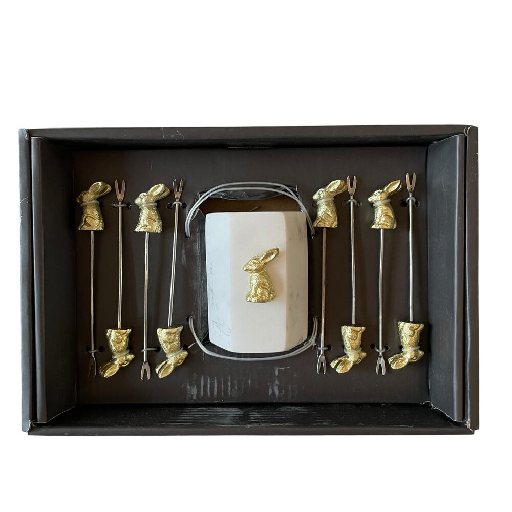 Marble and Gold Bunny Rabbit Cocktail Picks Set of 8 Easter New
